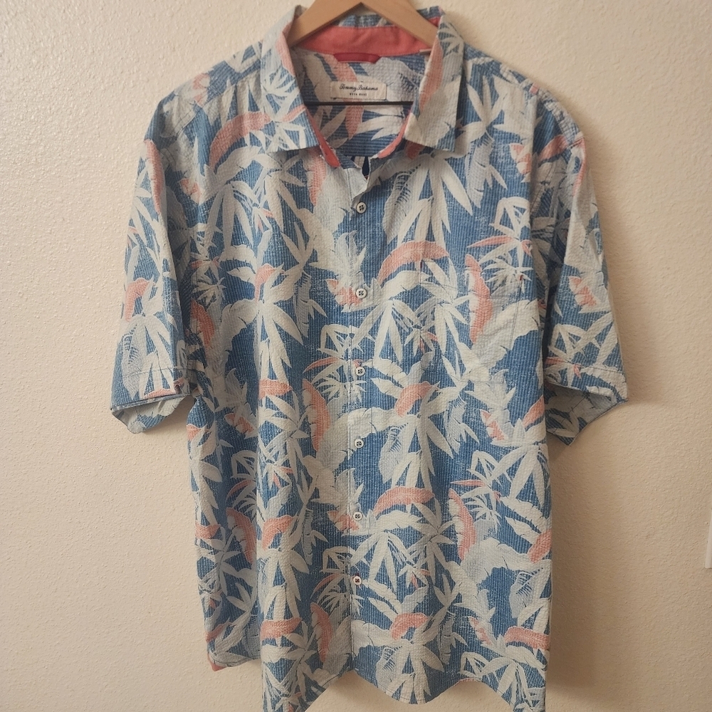 Tommy Bahama Nova Wave Palm Tree Contrast Lined Hawaiian Shirt Mens XXL